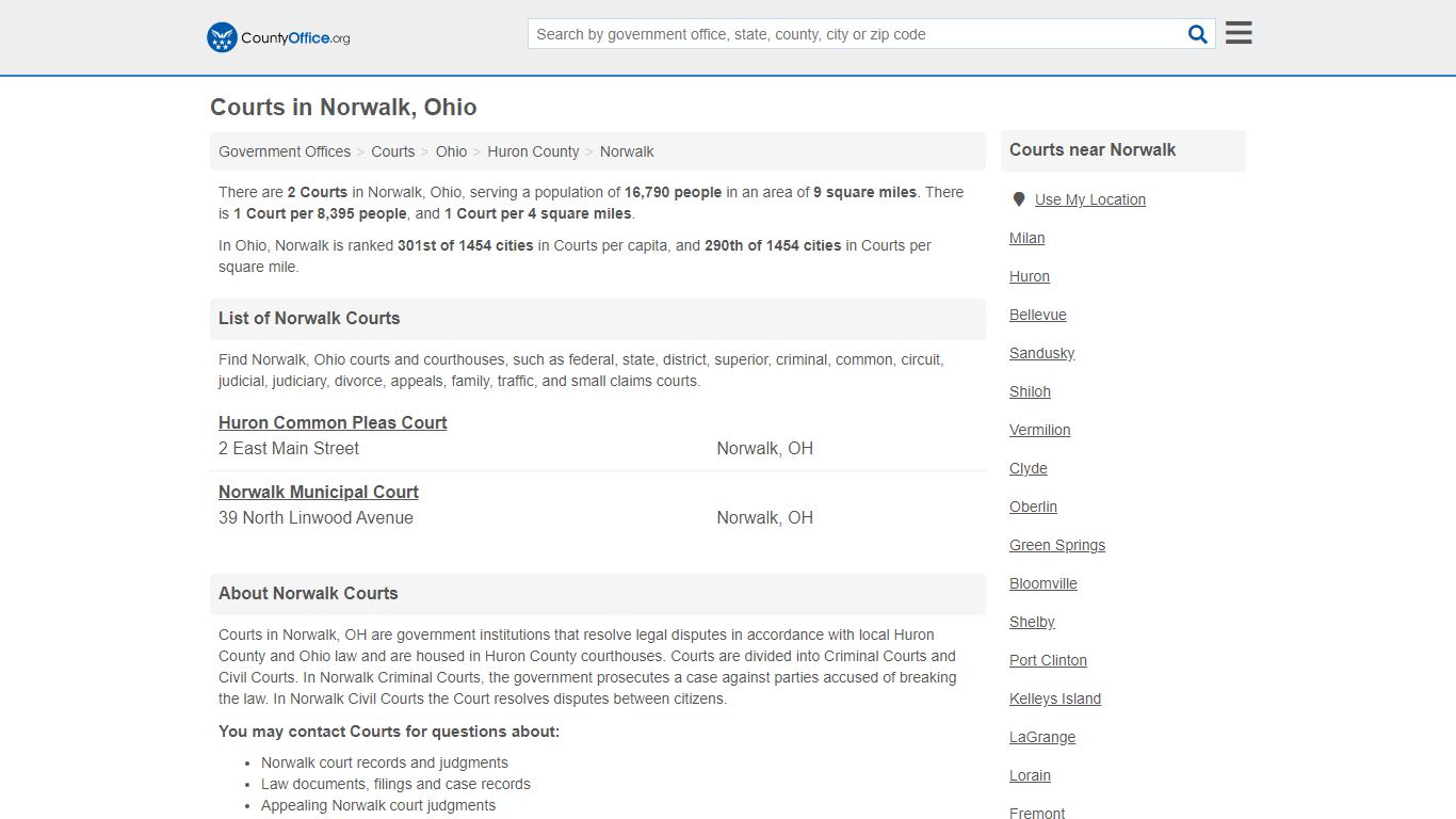 Courts - Norwalk, OH (Court Records & Calendars) - County Office